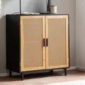Produktbild: Sideboard 80cm mit 2 Türen in Rattan Wiener Geflecht Design Kommode Schwarz