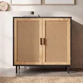 Produktbild: FineBuy Sideboard 80x86,5x40 cm Kommode Schwarz mit Wiener Geflecht Hoher Kommodenschrank Zeitlos Standschrank Wohnzimmer mit 2 Türen Anrichte Rattan
