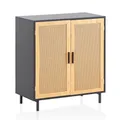 Produktbild: FineBuy Sideboard 80x86,5x40 cm Kommode Schwarz mit Wiener Geflecht, Hoher Kommodenschrank Zeitlos, Standschrank Wohnzimmer mit 2 Türen, Anrichte Rattan