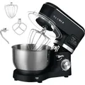 Produktbild: KLAMER Küchenmaschine Classic 1400 W – 5,5 L Rührschüssel aus Edelstahl, Knet-, Rühr- & Schneebesenaufsatz, Timer & LED-Display, stabile Saug... - Schwarz
