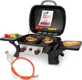 Produktbild: ProfiCook Gasgrill mit 2 Edelstahlbrennern, Tischgrill inkl. Gasdruckminderer und Gasschlauch, mit Temperaturanzeige - PC GG 1261