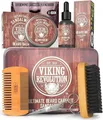 Produktbild: Viking Revolution Bartpflegeset für Männer - Ultimatives mit 100% Wildschweinborsten Bartbürste, Bartkamm aus Holz, Bart Balsam, Bartöl, Schnurrbart- & Bartschere - Geschenke Für Männer - Sandelholz