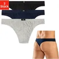 Produktbild: String H.I.S, Herren, Gr. M, 3 Stk., blau (marine, schwarz, grau), Jersey, Obermaterial: 95% Baumwolle, 5% Elasthan, unifarben, körpernah, Unterhosen String, aus weichem Baumwoll-Stretch