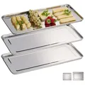 Produktbild: relaxdays Servierplatte 3er Set, Edelstahl, L silberfarben 45.5 cm x 22 cm x 1.5 cm