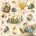 Produktbild: 20 Servietten Ostern Happy Easter Animals Tiere Vintage Hase Henne Küken 33x33cm