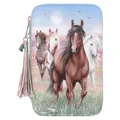 Produktbild: Depesche 13121 Miss Melody Hoof Clatter - Gefüllte 3-Fach Federtasche in Blassgrün, mit Pferde Motiv, Federmappe mit Buntstiften, Lineal, Schere uvm., Mehrfarbig