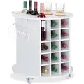 Produktbild: Relaxdays - Weinregal auf 360° drehbaren Rollen, 6 Glashalter, Weinaufbewahrung für 17 Flaschen, rund, HxD: 56x54cm, weiß