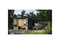 Produktbild: Karibu Hybrid Gartenhaus Hollywood im Set mit Anbaudach ca. 2,40 m breit anthrazit inkl. Fußboden Gartenlaube Geräteschuppen Gartenhütte