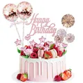 Produktbild: 17 Stück Tortendeko Geburstagstorte, Happy Birthday Kuchendeko, tortendeko Gold, Glitter Cake Topper Happy Birthday, Cupcake Topper mit Sternen Liebe Konfetti-Luftballons und Papierfächer
