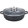 Produktbild: GSW Servierpfanne Gourmet Granit, Schwarz, Metall, 3,7 L, rund, mit Dampfablass, backofengeeignet, Aromaknopf,hitzebeständige Griffe, kratzfest, rostfrei, antihaftbeschichtet, energiesparend, Deckel hitzebeständig, Thermoboden, schadstofffrei gemäß EU-Standards, Kochen, Pfannen, Servierpfannen