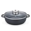 Produktbild: GSW Gourmet Servierpfanne aus Granit mit Aroma Glasdeckel, Pfanne Induktion mit kratzfester Antihaftbeschichtung, Bräter mit Deckel, Bratpfanne 28 cm, Schwarz