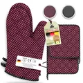 Produktbild: LEFUNDA® Ofenhandschuhe Topflappen 4er Set, Hitzebeständige Topfhandschuhe Baumwolle, Grillhandschuhe, Ofen Handschuhe zum Backen, Kochen, Grillen BBQ Kochhandschuhe Oven Mitts, Backhandschuhe (Rot)