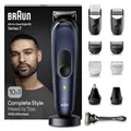 Produktbild: Braun All-In-One Trimmer-Set 7, 10-in-1 Multigroom, Barttrimmer, Nasenhaartrimmer, Haarschneidemaschine für Gesicht, Kopf und Körper, 100 Min. Akku, 14 Längen (3–21 mm), Wasserdicht, MGK7410, Blau