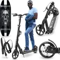 Produktbild: HyperMotion Skyline Black – faltbarer Aluminium-Scooter für Kinder, Jugendliche & Erwachsene, mit Scheibenbremse & Federung, bis 100 kg