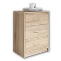 Produktbild: Stella Trading PEPE Nachttisch in Eiche Sonoma Optik - Schlichter Nachtschrank mit drei Schubladen passend zu jedem Bett & Schlafzimmer - 39 x 54 x 28 cm (B/H/T)