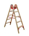 Produktbild: Holz Stufenstehleiter jeweils 5 Sprossen mit Comfort-Stufen Eimerhaken und Werkz