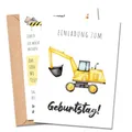 Produktbild: MeinBaby123® 10 Einladungskarten Kindergeburtstag Jungs | süße Geburtstagseinladungen für Kinder | Bagger Einladungskarten | inkl. 10 Briefumschläge | Premium Qualität (Bagger V2)