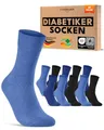 Produktbild: sockenkauf24 10 Paar Diabetikersocken für Herren & Damen ohne Gummibund & ohne Naht aus Baumwolle Diabetiker Socken mit Komfortbund ohne Gummi 70208T (Schwarz/Blau 39-42) WP