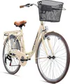 Produktbild: Bergsteiger Paris 28 Zoll Damenfahrrad, ab 160 cm, Korb, Fahrrad-Licht, Shimano 6 Gang-Schaltung, Damen-Citybike, Damenrad im Retro-Design