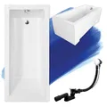 Produktbild: BADLAND Acryl Original Badewanne 170x70 cm Weiß Rechteckbadewanne Wanne KOMPLET KOMPLETTSET SET Wanne Siphon Wannenfüße Design Modern Ablaufgarnitur in Chrom Premium Made in EU 3in1
