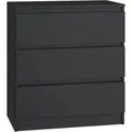 Produktbild: Onlywood - Kommode Schrank Tisch 3 Schubladen Malwa M3 Farbe Schwarz Für Zuhause Fürs Büro