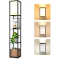 Produktbild: Stehlampe mit Regal aus Holz Stehlampe Wohnzimmer mit E27 Birne 3 Farbtempera...