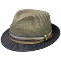 Produktbild: Stetson Licano Toyo Trilby Strohhut Herren Fedora UV-Schutzfaktor 40+ Ripsband Zweifarbig Krempe Frühjahr Sommer dunkelblau XL (60-61 cm)