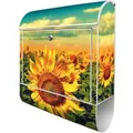Produktbild: Banjado Design Briefkasten Weiß Pulverbeschichtet, 39x47x14cm, 2 Schlüssel, Mit Zeitungsfach Motiv Sonnenblumen