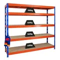 Produktbild: PROREGAL Profi Schwerlastregal Rhino EXTRA BREIT blau/orange HxBxT 180x200x60cm Fachlast 500kg 5X Spanplatten-Ebenen 8mm Garagenregal, Lagerregal, Steckregal, Weitspannregal