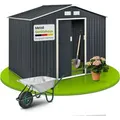 Produktbild: Juskys Metall Gerätehaus XL mit Satteldach, Tür & Fundament - 9m3 groß - Anthrazit - Grau/Weiß