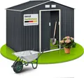 Produktbild: Juskys Metall Gerätehaus XL mit Satteldach, Tür & Fundament - 9m³ groß - Anthrazit