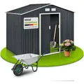 Produktbild: Metall Gerätehaus - Geräteschuppen Gartenhaus Garten Schuppen Mit Fundament, Schiebetür & Satteldach - Xl Anthrazit - 9m3 - 277 × 191 × 192 Cm - Juskys