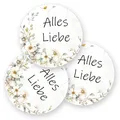 Produktbild: 50 Aufkleber ALLES LIEBE - Blumenmotiv Rund Ø 4,5 cm, Besondere Anlässe Muttertag, Motiv-Sticker