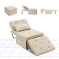 Produktbild: FLEXISPOT 4-in-1 Schlafsofa Klappbett Einzelsofa mit klappbarem Hocker, Kissen & 5-fach verstellbarer Rückenlehne, Schlafsessel für Gästezimmer Beige