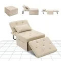 Produktbild: FLEXISPOT 4-in-1 Schlafsofa Klappbett Einzelsofa mit klappbarem Hocker, Kissen & 5-fach verstellbarer Rückenlehne, Schlafsessel für Gästezimmer ... - Beige