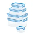 Produktbild: EMSA Clip & Close Frischhaltedosen-Set, rechteckig, quadratisch, 0,55 u. 1 u. 1,2 u. 2,2 L, 100 Prozent dicht, spülmaschinen-, gefrier-, mikrowellenfest, Transparent, Blau, 512753