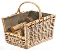 Produktbild: Holztrage Holzkorb Kaminholzkorb Brennholzkorb grau Rattan Stoff dunkel ablösbar