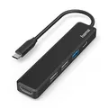 Produktbild: Hama USB C Hub, 5 Anschlüsse (USB C Adapter mit 480 Mbit/s High Speed, HDMI Splitter für 4K Qualität mit USB 3.0, Power Delivery), schwarz
