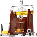 Produktbild: WHISISKEY Karaffe Set - Whiskey Geschenkset - Geschenke für Männer - Männergeschenke Geschenk - Geburtstagsgeschenk Mann - Schiff Dekanter 1100ML, Geschenkbox, 2 Whisky Gläser, 4 Whisky Steine