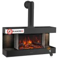 Produktbild: KAMINIO Elektrokamin LIZ mit Ofenrohr - Elektrischer Wandkamin mit Heizung, 3D-Flammeneffekt, LED-Ambientelicht, Fernbedienung - Schwarz