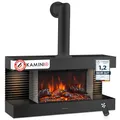 Produktbild: KAMINIO Elektrokamin Liz mit Ofenrohr - Elektrischer Wandkamin mit Heizung, 3D-Flammeneffekt, LED-Ambientelicht, Fernbedienung (Schwarz)