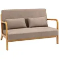 Produktbild: HOMCOM 2-Sitzer Sofa Zweisitzer mit Kissen, Doppelsofa mit Samtoptik, Loveseat für Wohnzimmer, Schlafzimmer, Gummiholz, Hellgrau, 122 x 80 x 72 cm