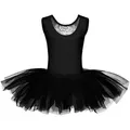 Produktbild: tanzmuster Tüllkleid Ballett Tutu mit Spitzeneinsatz Ballettkleid aus weicher Baumwolle mit langem Tüllrock, für Mädchen schwarz 128/134