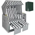 Produktbild: TecTake GmbH Strandkorb mit Polster, verstellbar, inkl. Schutzhülle - grau/weiß 403907