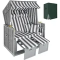 Produktbild: tectake® Strandkorb, gepolstert mit ausziehbaren Fußbänkchen, klappbare Seitentische und weitere Extras, 115 x 158 x 78 cm