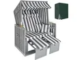 Produktbild: tectake® Strandkorb, gepolstert mit ausziehbaren Fußbänkchen, klappbare Seitentische und weitere Extras, 115 x 158 x 78 cm