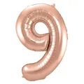 Produktbild: XL Folienballon Zahl 9 in rose-gold, 86 cm, 1 Stück, Helium Ballon (unbefüllt)