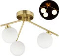 Produktbild: Relaxdays Deckenlampe GLOBI, 3-flammig, G9 Fassung, Kugeln aus Milchglas, Midcentury Lampe, H x D: 24,5 x 36 cm, gold