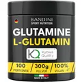 Produktbild: Bandini® L-Glutamin Pulver 300g vegan | 100% Kyowa® L Glutamin aus pflanzlicher Herkunft | Geschmacksneutral & Top Löslichkeit | Über 99,9% Reinheit | Pre Workout Booster | Hochdosiert, laborgeprüft