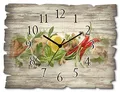 Produktbild: ARTLAND Wanddeko Wanduhr ohne Tickgeräusche aus Holz Funk Uhr lautlos Rechteckig 40x30 cm Essen Lebensmittel Gewürze Kräuter Zitrone Chilli Vintage Rustikal U1RK